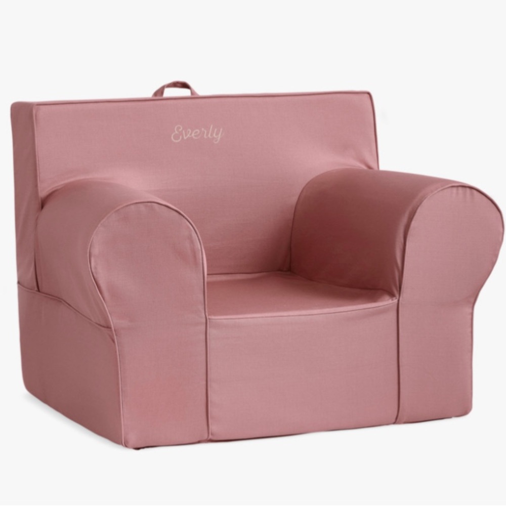Oversized Anywhere Chair®, Pink Berry Twill Slipcover Only personalized “Everly”